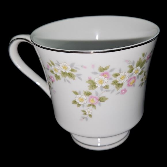 Treasure Chest Lenore No. 7001 Cup & Saucer Set Pink White Flowers Silver Trim - Picture 5 of 9